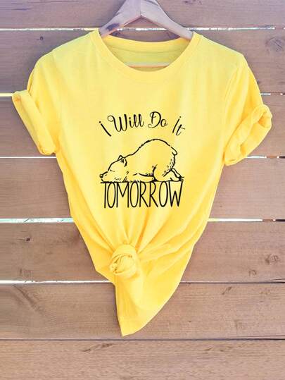 Plus Cartoon & Slogan Graphic Tee