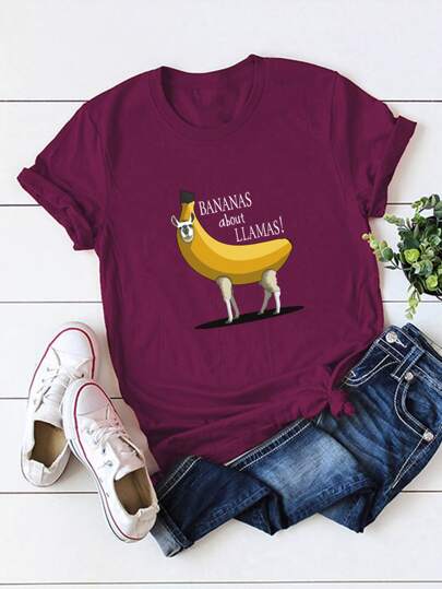 Plus Cartoon And Slogan Graphic Tee