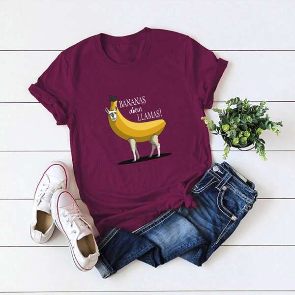 

Plus Cartoon And Slogan Graphic Tee, Burgundy