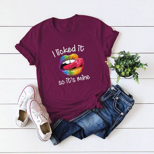 

Plus Colorful Lip & Slogan Graphic Tee, Burgundy