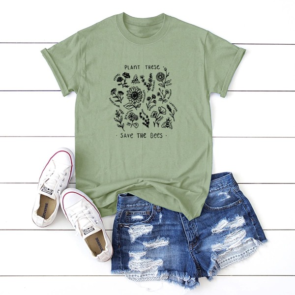 

Plus Plants & Slogan Graphic Tee, Army green