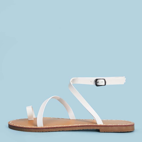 

Toe Ring Cross Strap Sandals, White