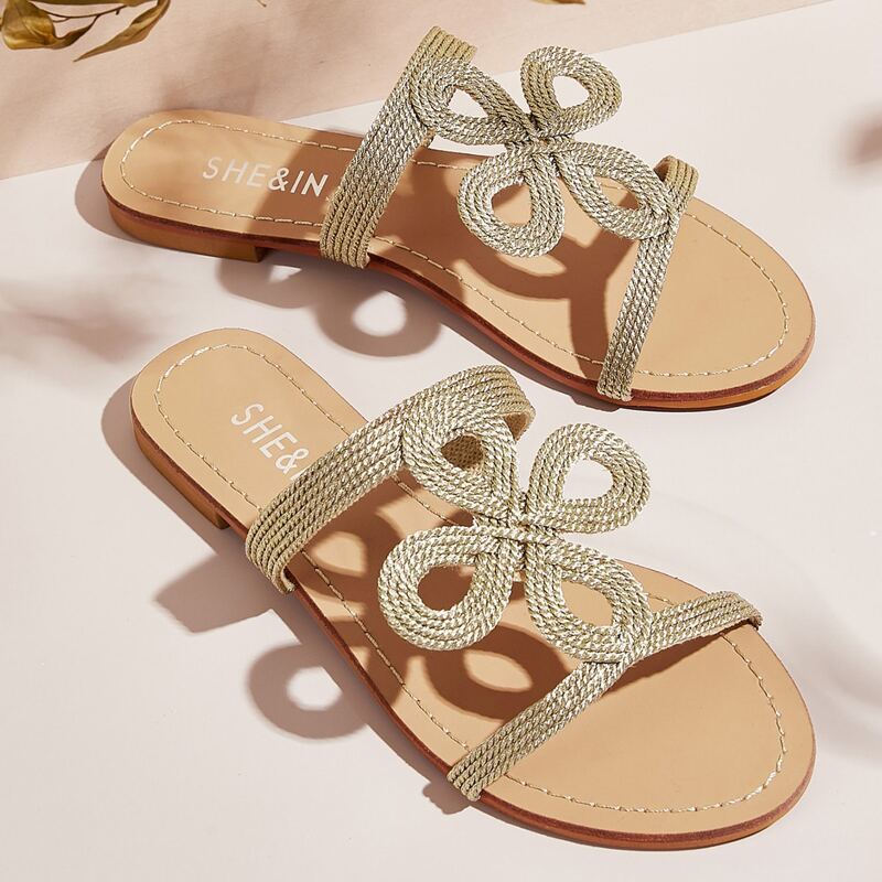 

Braided Open Toe Sliders, Khaki