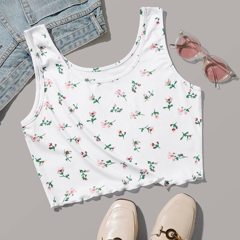 

Ditsy Floral Crop Tank, White