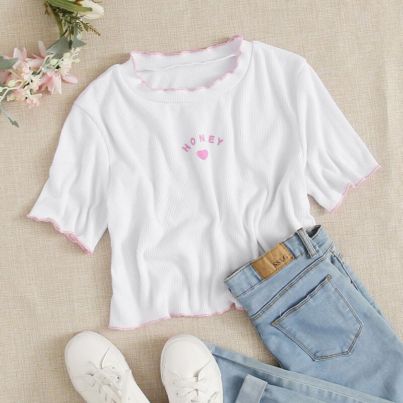 

Honey Graphic Lettuce Trim Tee, White