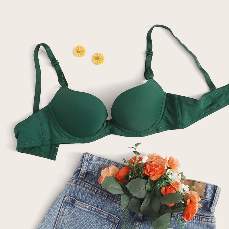 

Solid Push Up Bra, Green