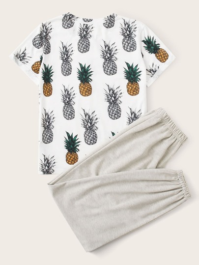 Pineapple Print Tee With Drawstring Sweatpants