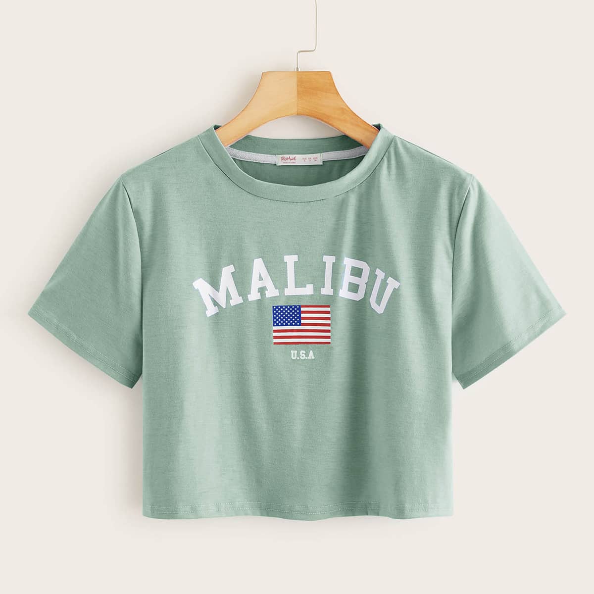 

America Flag Graphic Crop Top, Green
