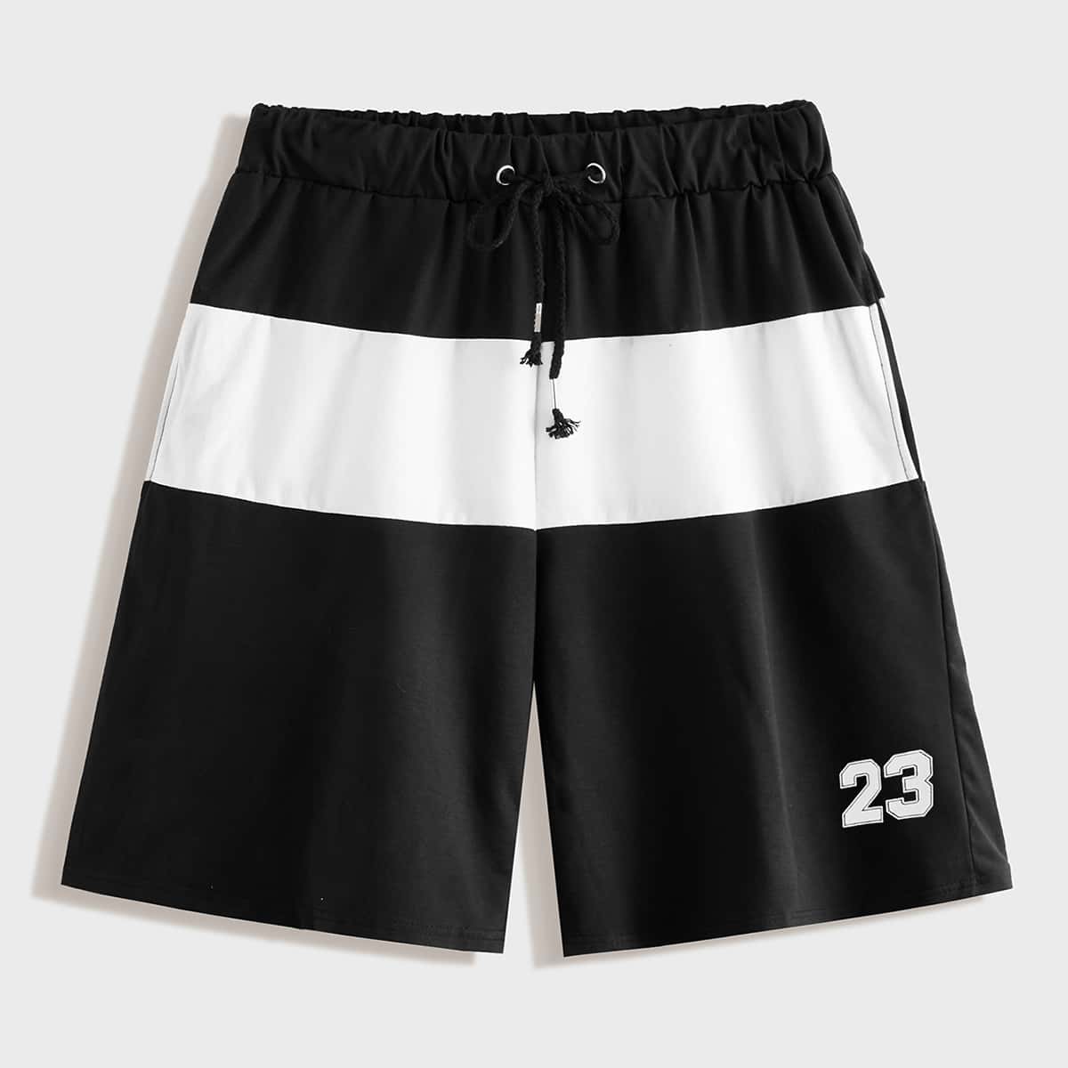 

Guys Letter Graphic Color Block Shorts, Black and white