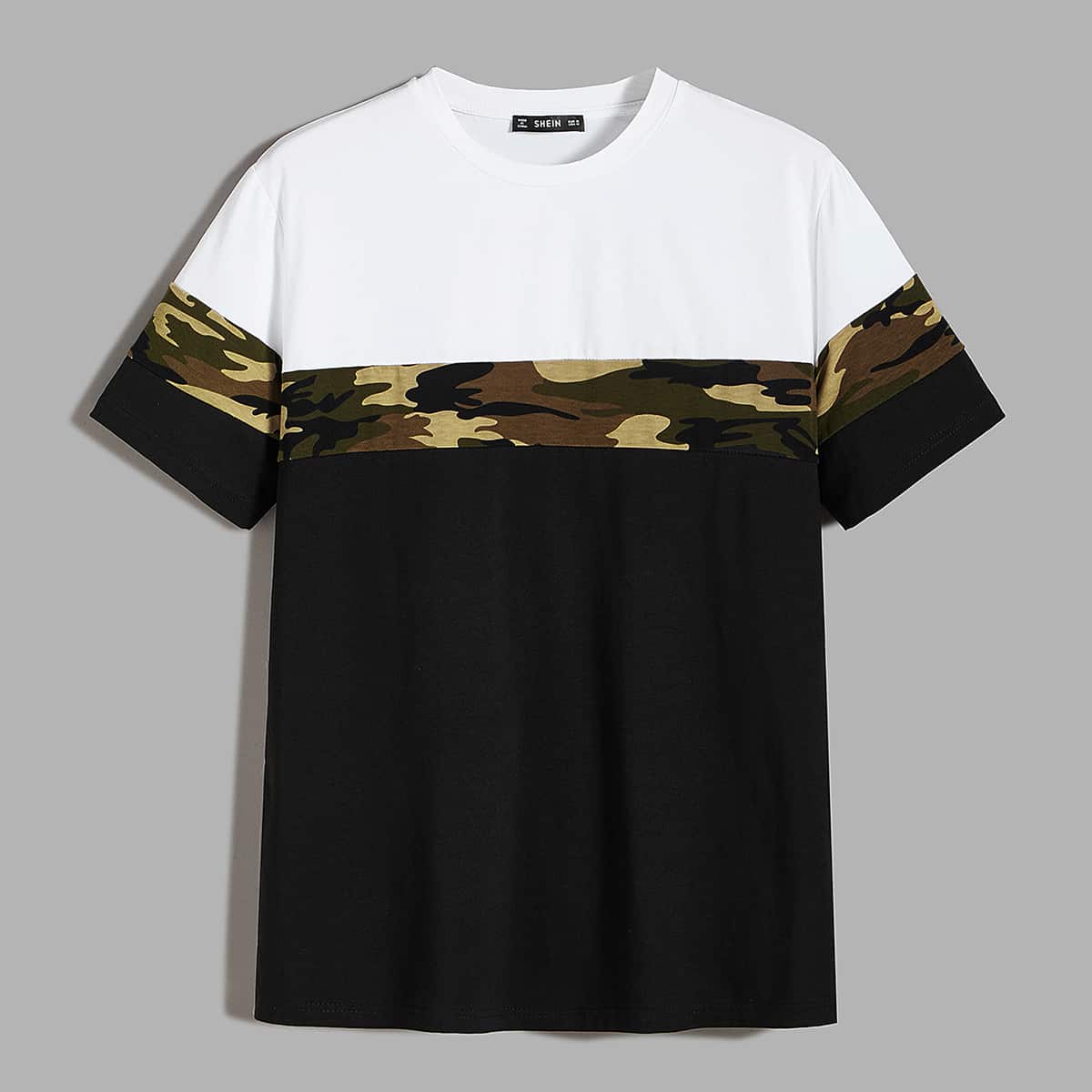 

Guys Camo Panel Colorblock Tee, Black and white