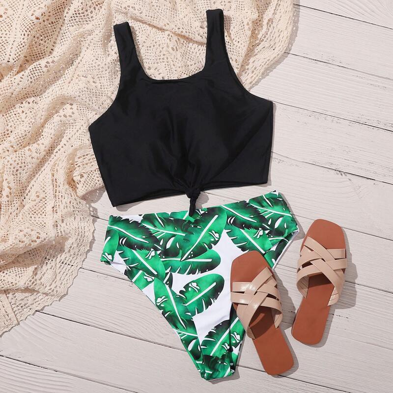 

Tropical Knot Front Bikini Swimsuit, Multicolor