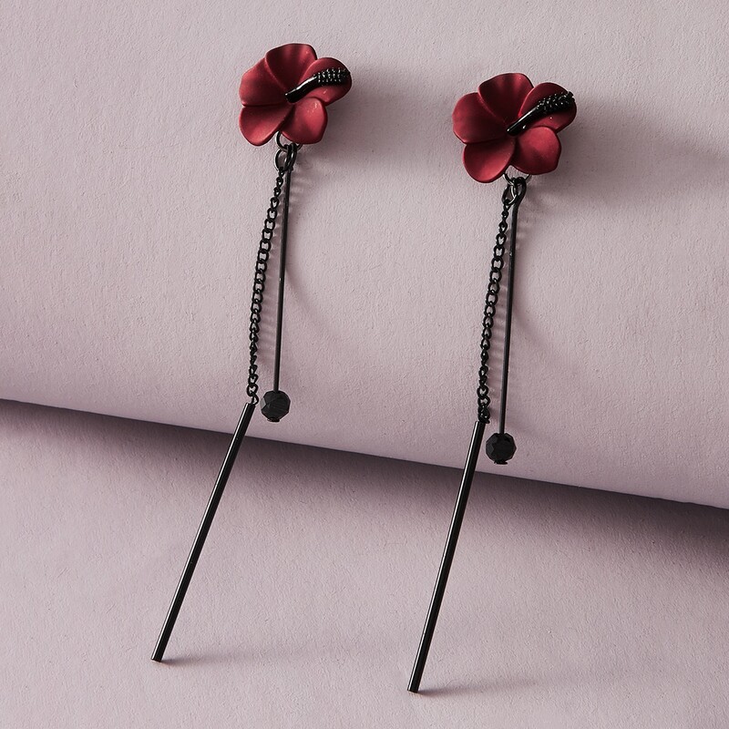 

1pair Flower Decor Bar Chain Drop Earrings, Multicolor