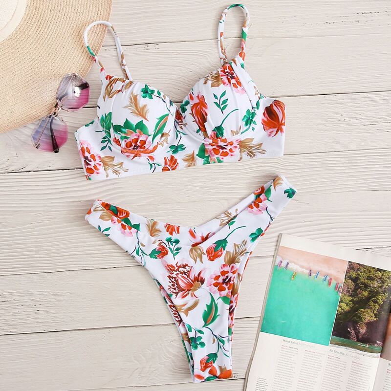 

Floral Underwire High Cut Bikini Swimsuit, Multicolor