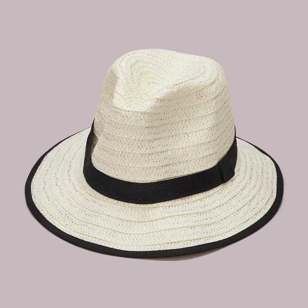 

Toddler Boys Ribbon Decor Straw Hat, Beige