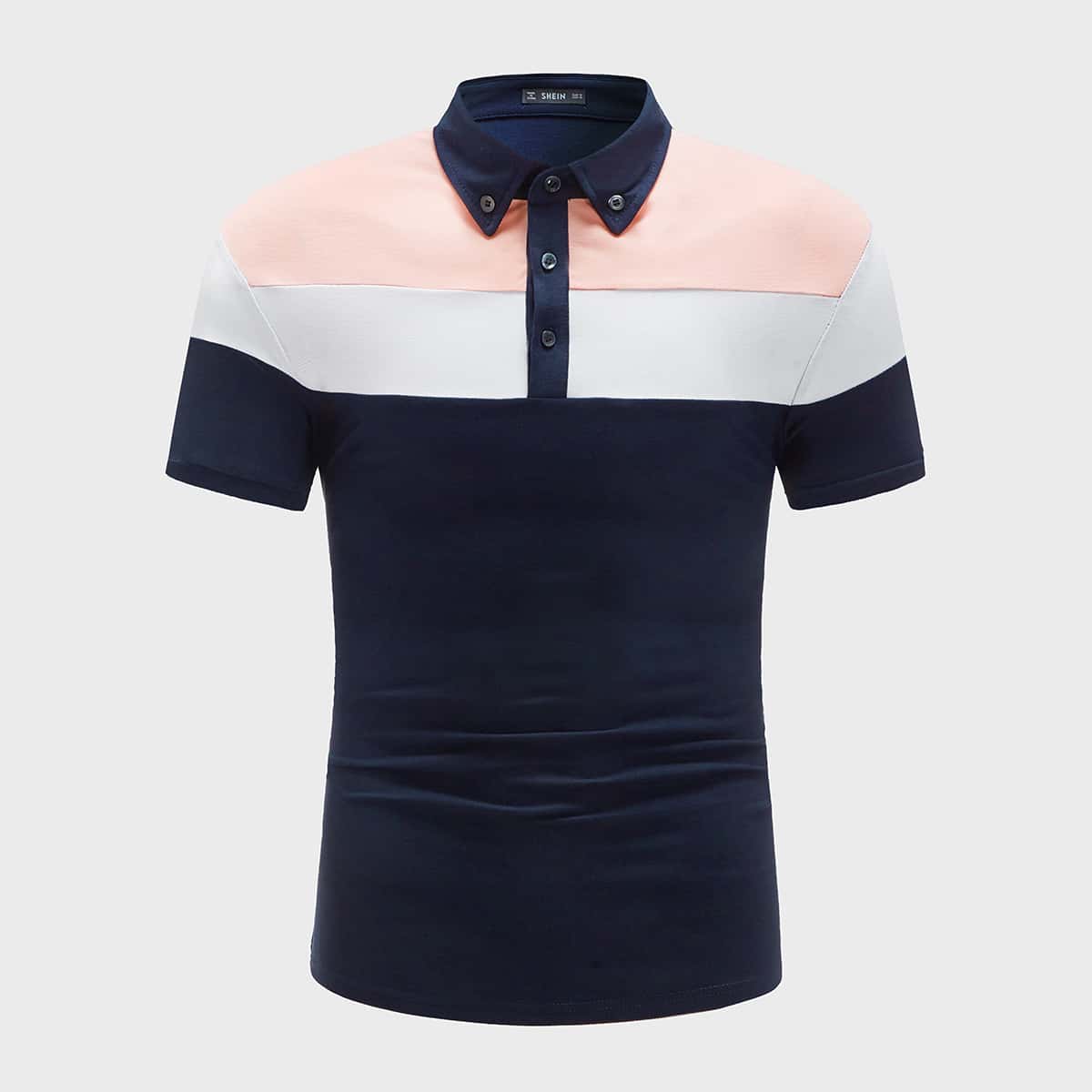 

Guys Button Down Color Block Polo Shirt, Navy blue