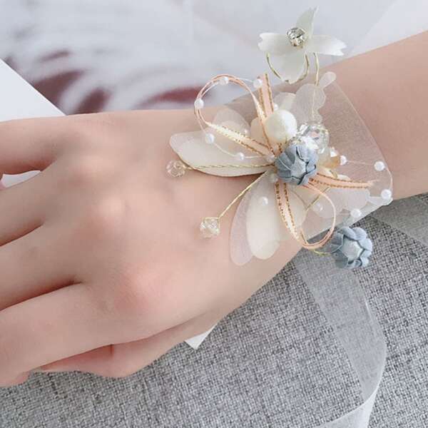 

Браслет с декором цветка и искусственными жемчугами для девочек 1шт, Многоцветный