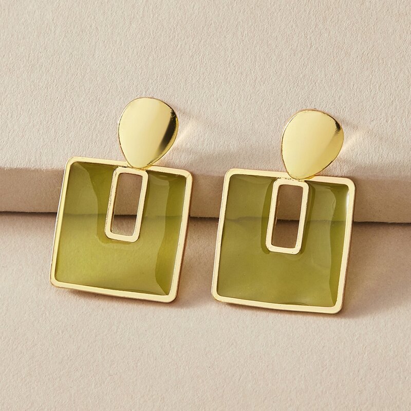 

1pair Simple Square Drop Earrings, Gold