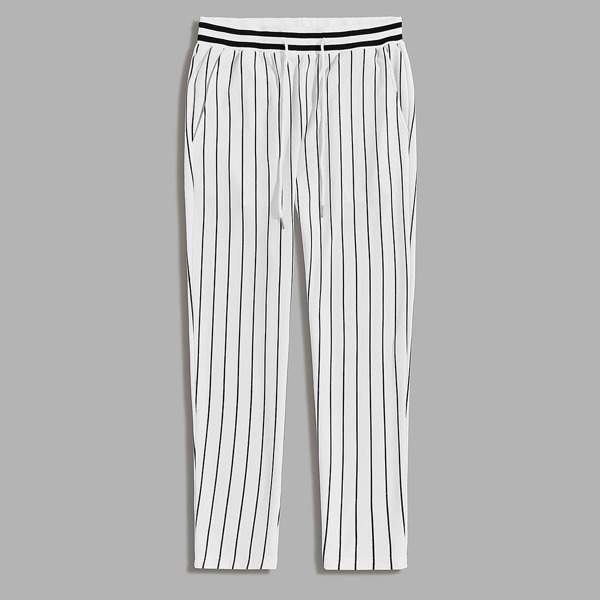 

Men Drawstring Waist Striped Pants, White