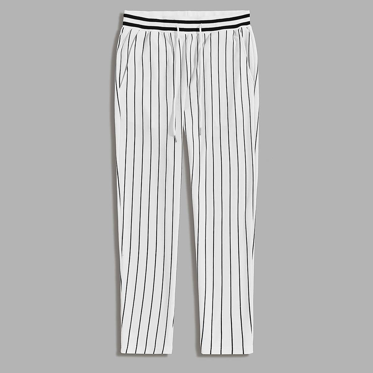 

Guys Drawstring Waist Striped Pants, White