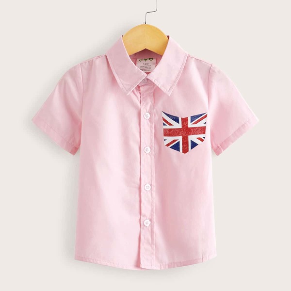 

Toddler Boys Flag Print Button Through Shirt, Pink