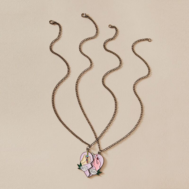 

2pcs Heart Charm Necklace, Multicolor