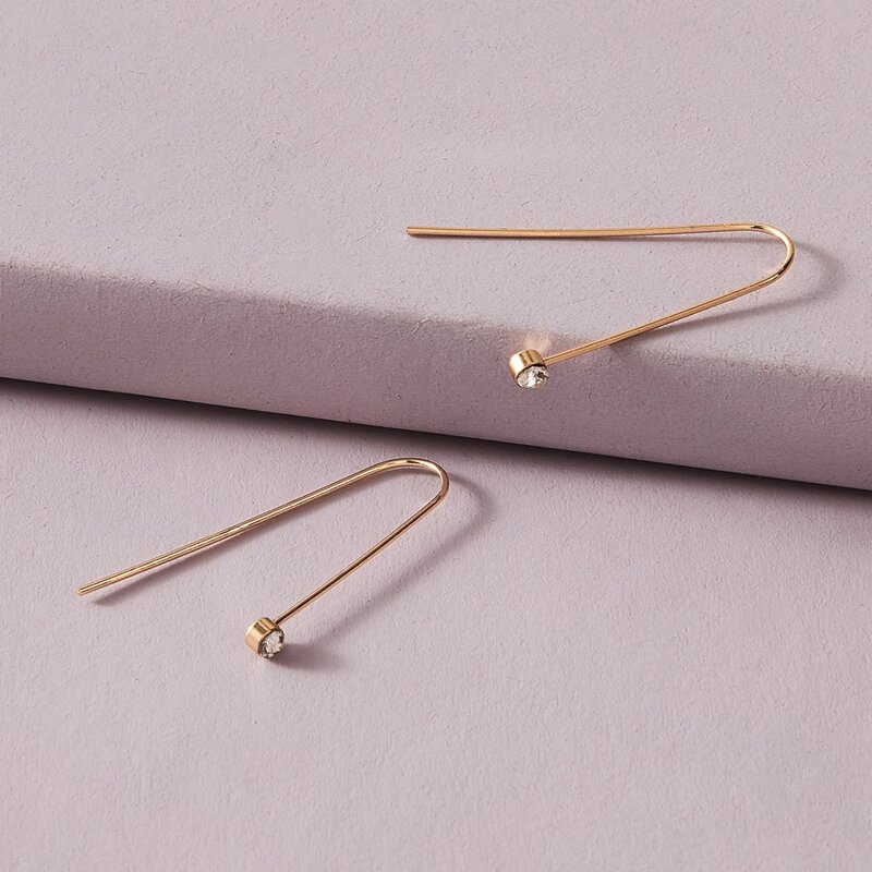 

1pair Rhinestone Decor Threaded Earrings, Gold
