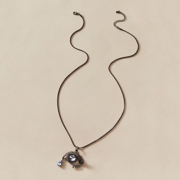 

1pc Rhinestone Engraved Eye Charm Necklace, Black