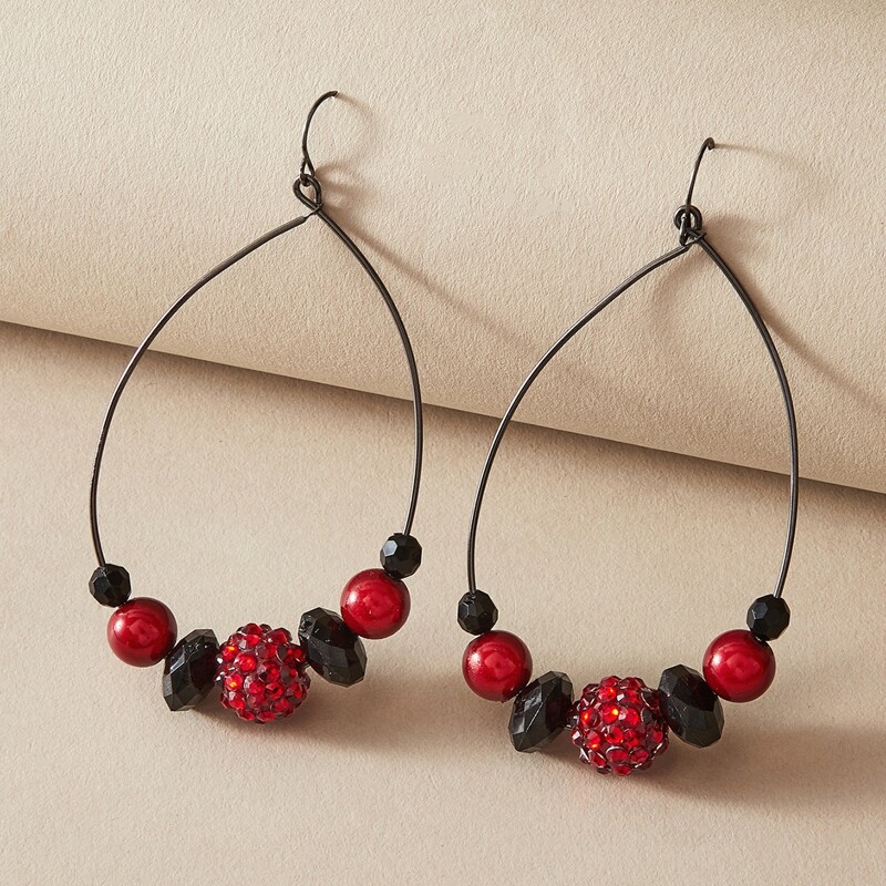 

1pair Bead Decor Water Drop Earrings, Black