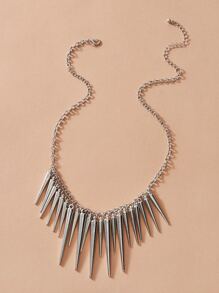 1pc Studded Tassel Charm Necklace - Silver - View 1