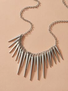 1pc Studded Tassel Charm Necklace - Silver - View 2