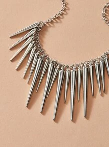 1pc Studded Tassel Charm Necklace - Silver - View 3