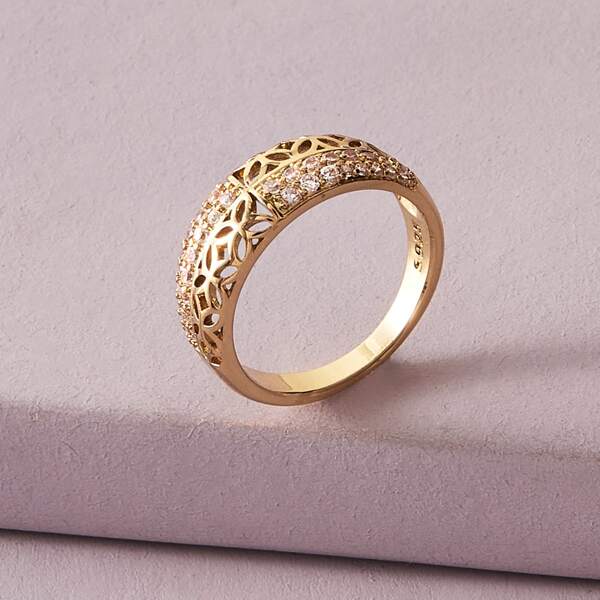 

1pc Rhinestone Engraved Hollow Out Decor Ring, Gold