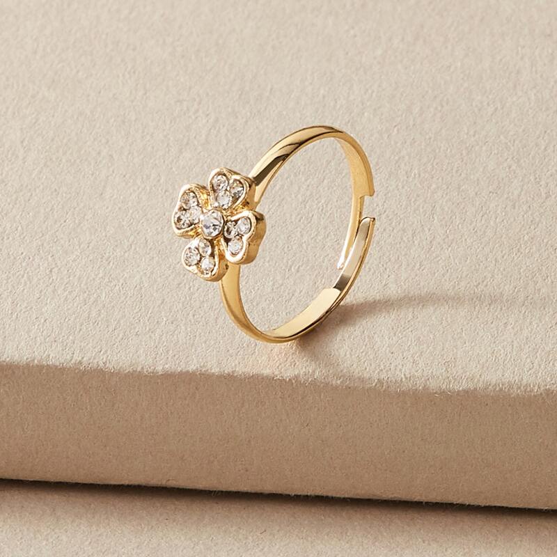 

1pc Rhinestone Engraved Ring, Gold