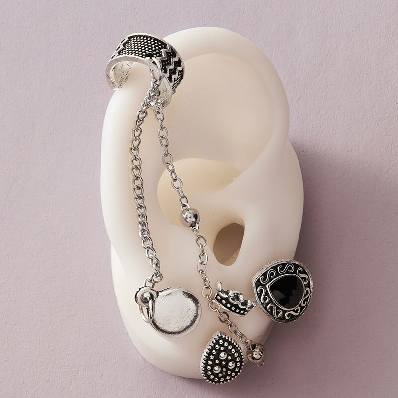 

4pcs Bohemian Flower Engraved Earrings, Silver