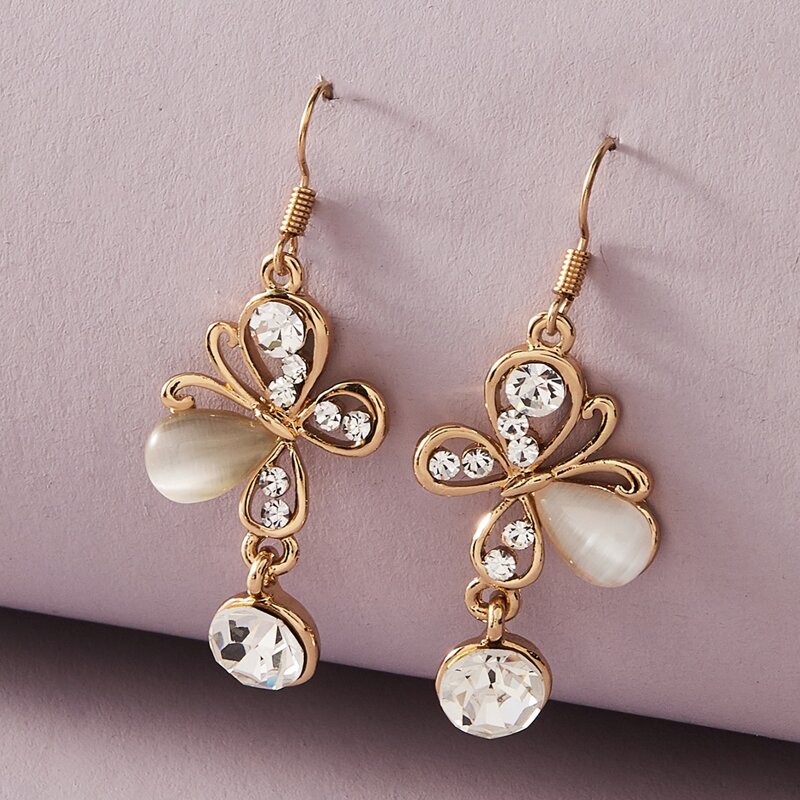 

1pairs Rhinestone Engraved Butterfly Drop Earrings, Multicolor
