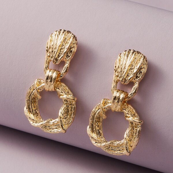 

1pair Textured Geometric Drop Earrings, Gold