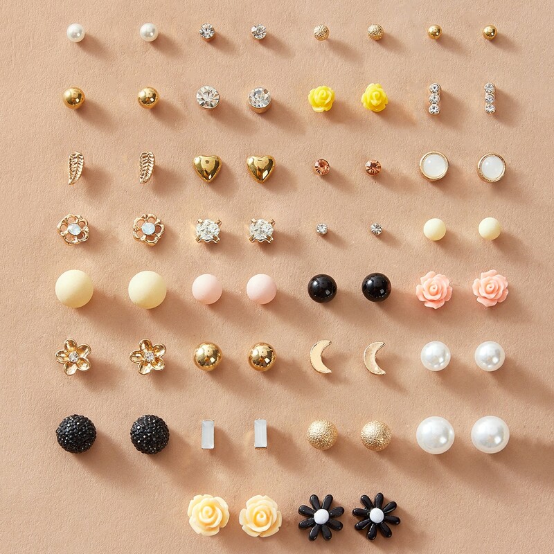 

30pairs Rhinestone Decor & Flower Design Earrings, Multicolor