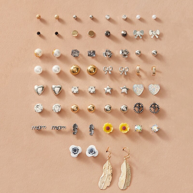 

30pairs Flower & Heart Design Earrings, Multicolor