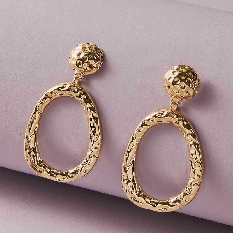 

1pair Hammered Round Drop Earrings, Gold