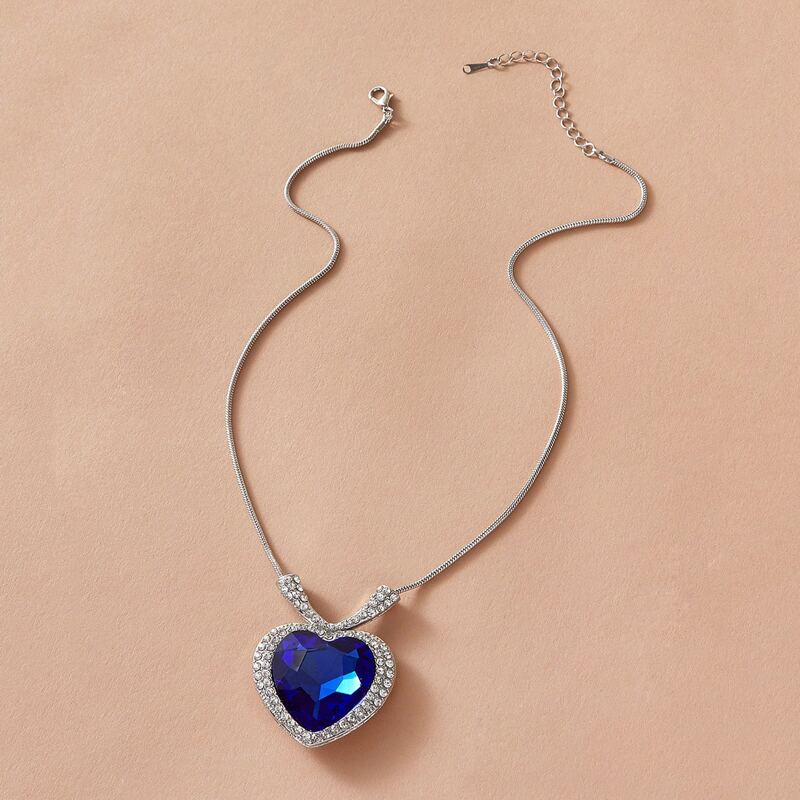 

1pc Gemstone Decor Heart Charm Necklace, Multicolor