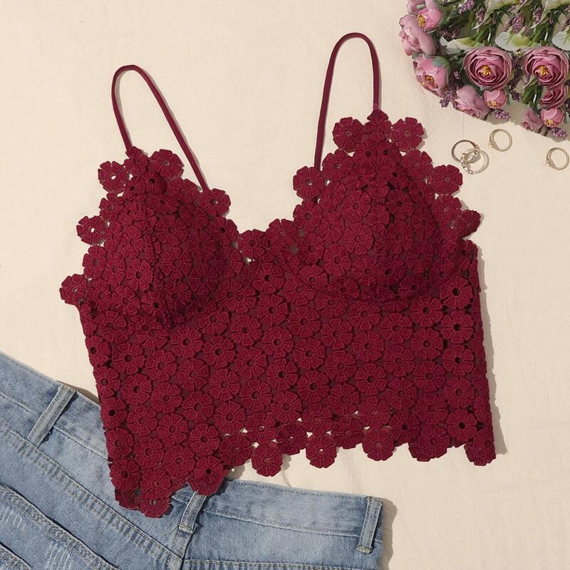

Floral Guipure Lace Bralette, Burgundy