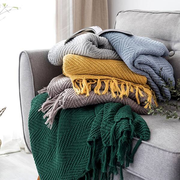 

1pc Solid Knitting Blanket, Multicolor
