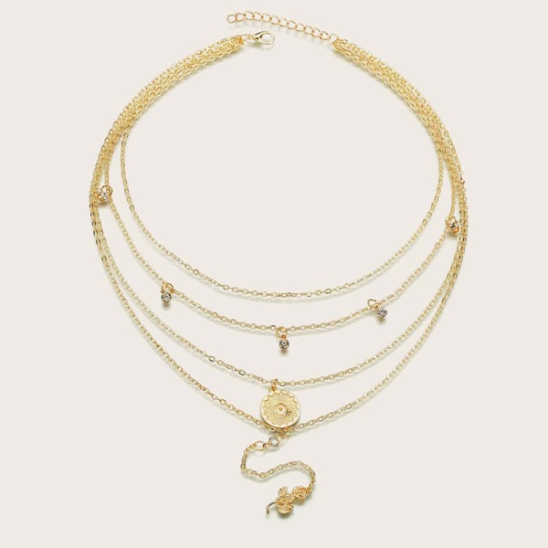 

1pc Flower Charm Layered Necklace, Gold