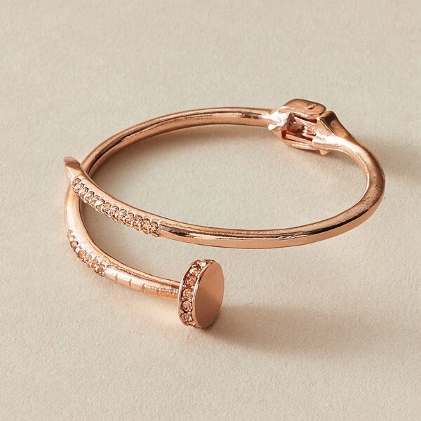 

1pc Rhinestone Engraved Nail Design Bracelet, Gold