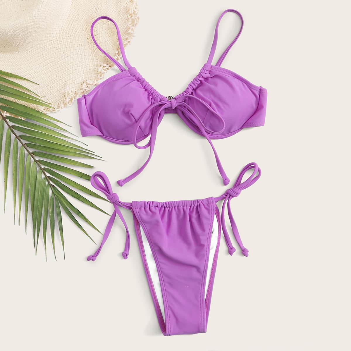 

Push Up Tie Side Bikini Swimsuit, Purple