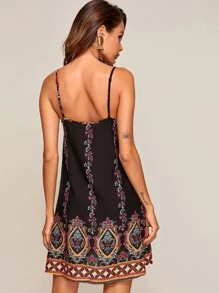 SHEIN VCAY Geo Print Cami Dress - Black - View 2