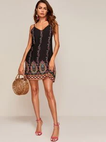 SHEIN VCAY Geo Print Cami Dress - Black - View 3
