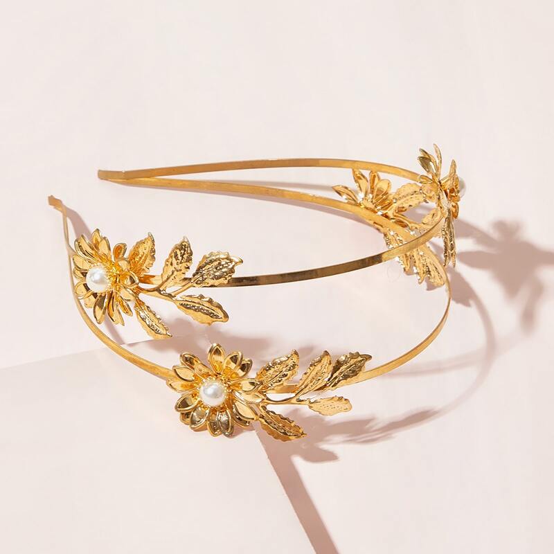 

Faux Pearl & Floral Decor Hair Hoop, Gold