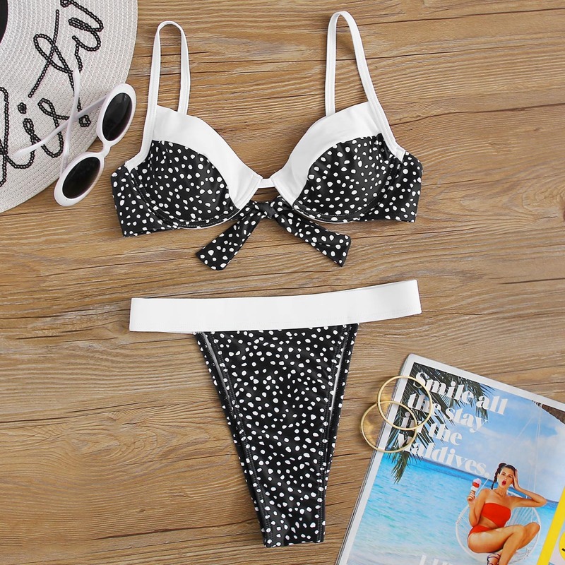 

Dalmatian Push Up Tanga Bikini Swimsuit, Black and white