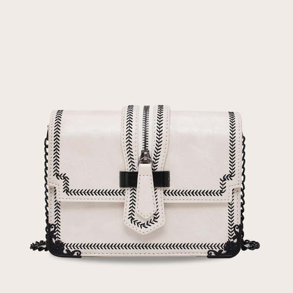 

Сумка через плечо на цепочке со стеганой отделкой, Белые